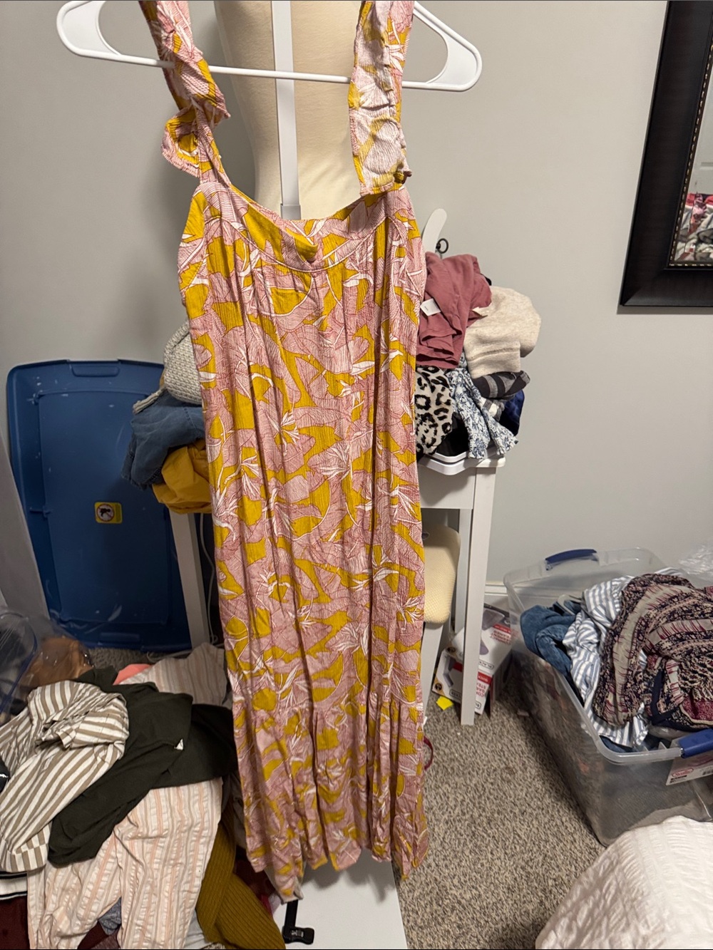 Knox Rose Pink and Mustard Floral Ruffled-Strap Maxi Dress